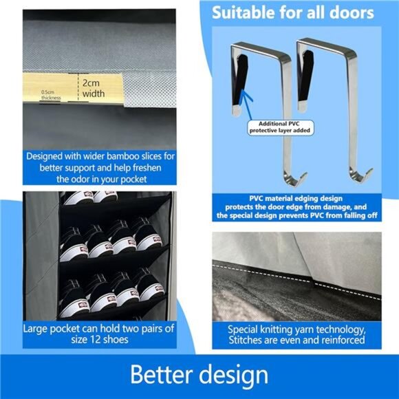 Over Door Shoe Organizer 10 Tier Large Capacity Closet Rack Storage 20 30 Pairs - Picture 4 of 7